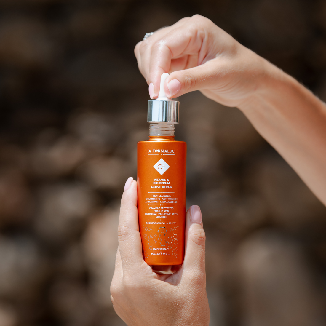 bottle with stabilized vitamin c skincare ingredient antioxidant formula