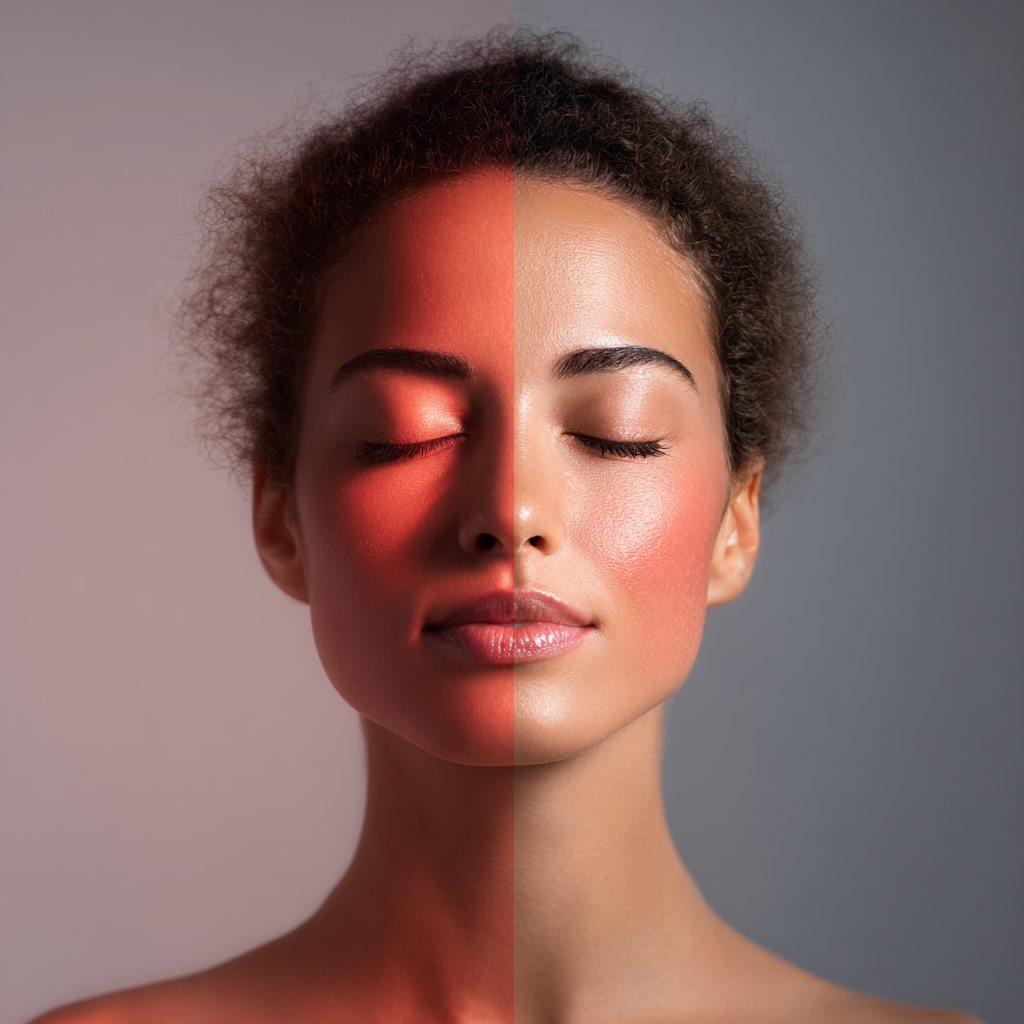 women face showing Healthy skin barrier vs inflamed skin comparison
