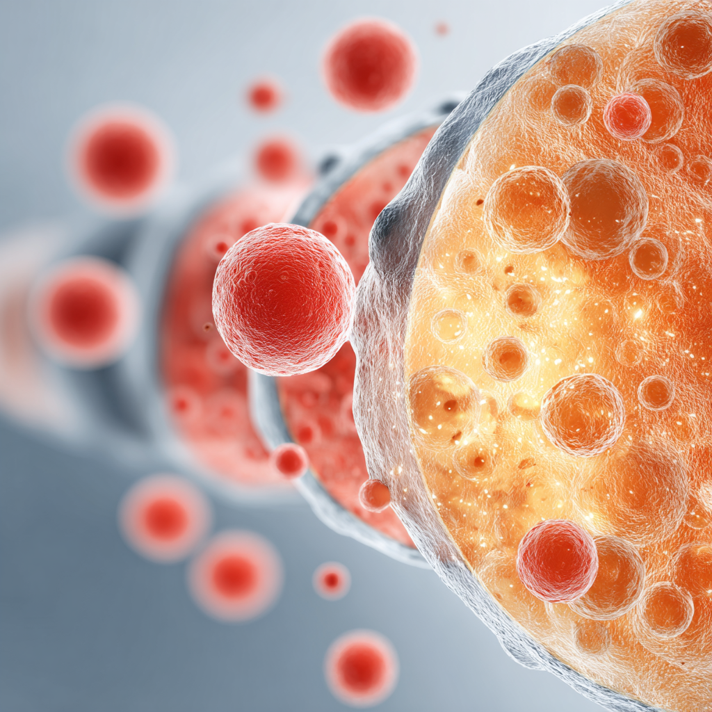 Microscopic skin inflammation illustration showing redness and irritated skin cells, dermatology scientific visualization