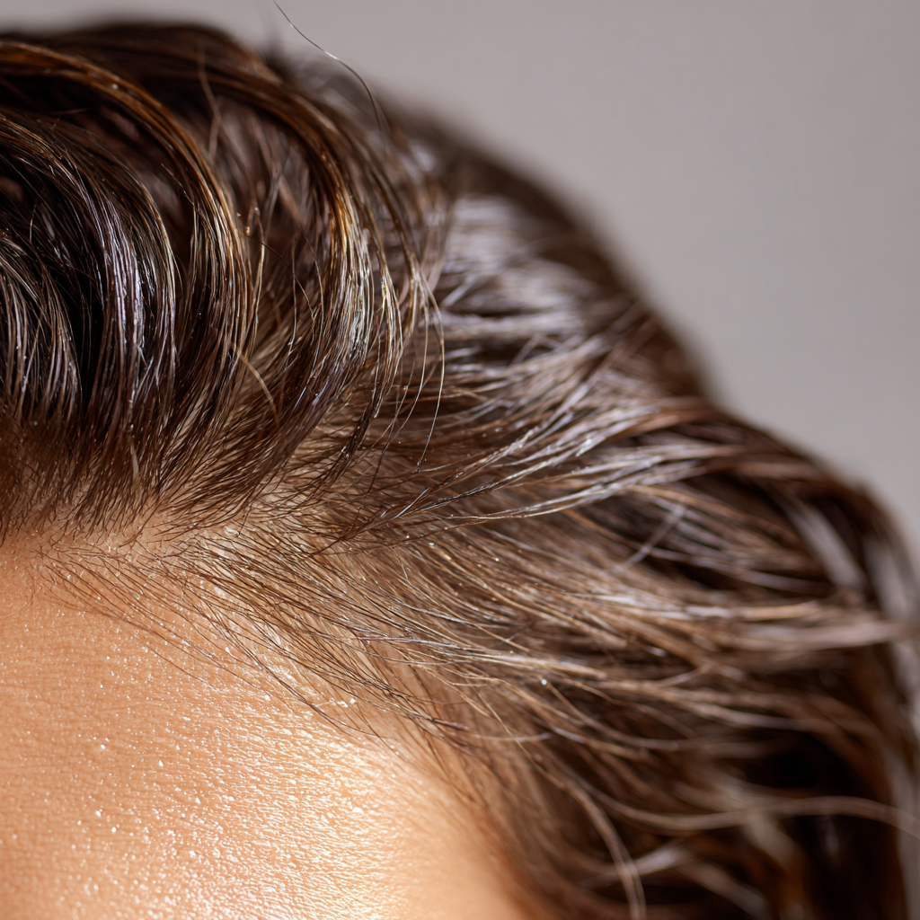 Close-up of healthy hair strands showing texture and hair growth condition