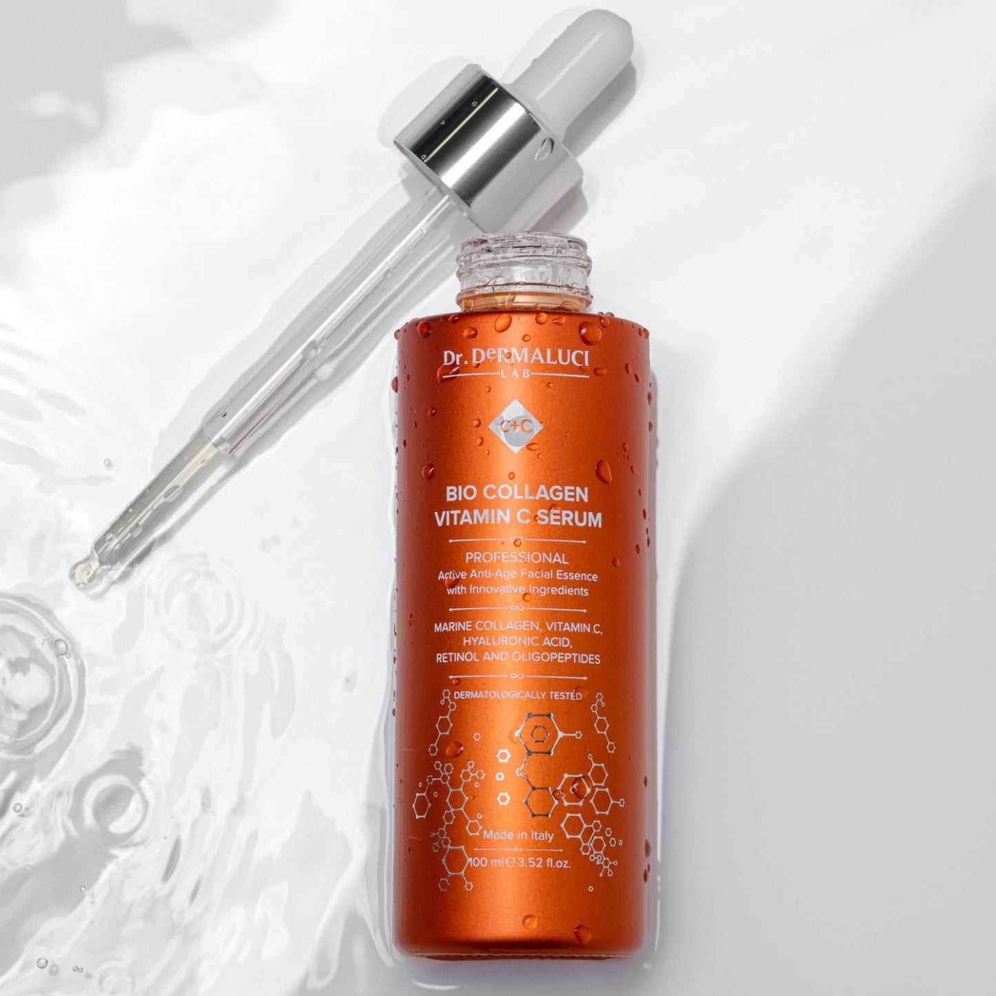 Dr. Dermaluci Lab's Bio Vitamin C Serum, stimulating collagen production and providing skin brightening effects, part of the Double Boost Kit.