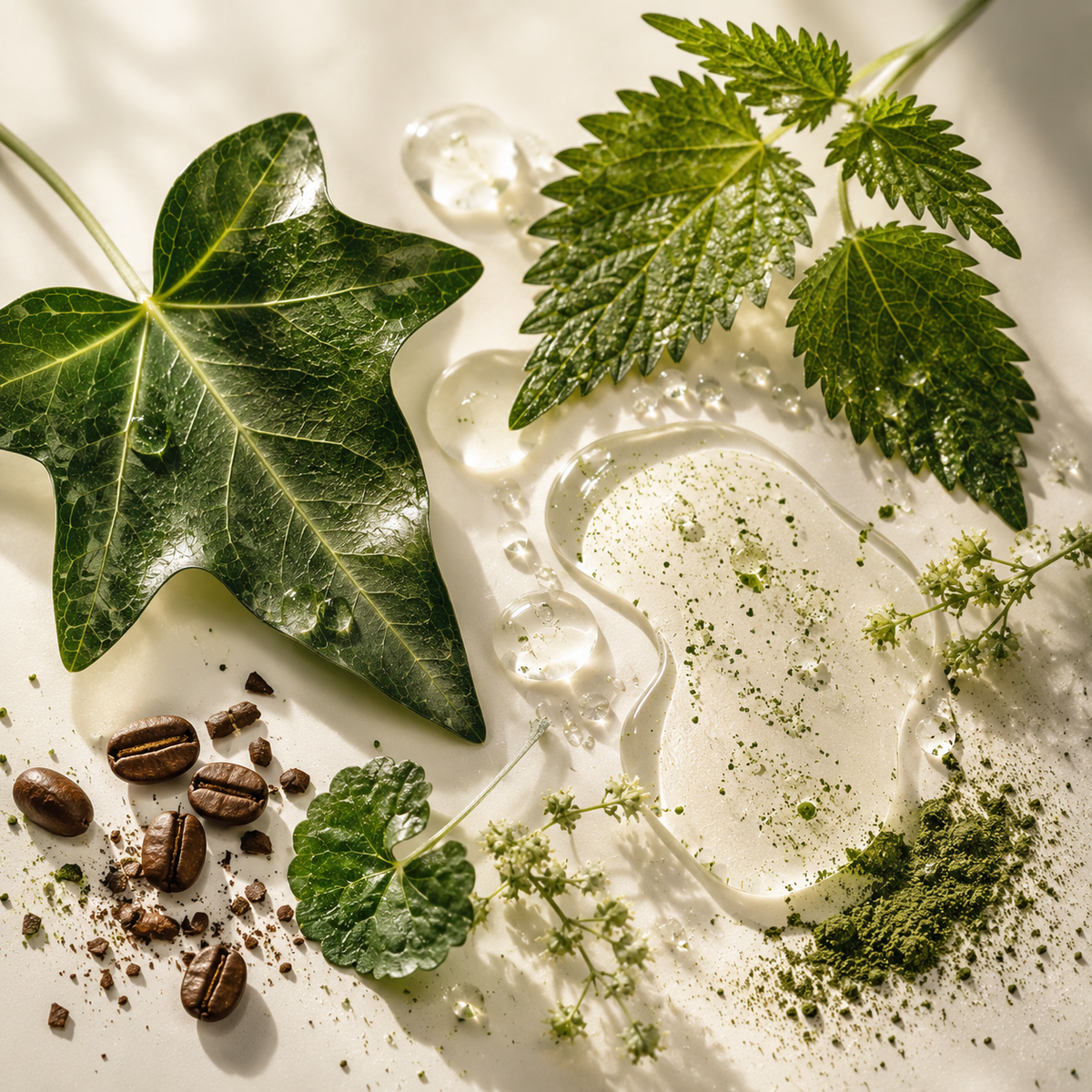 Caféine, lierre et ortie affinent le grain de peau
