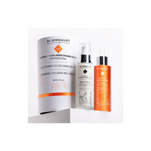 The Double Boost Collagen + Vitamin C Kit by Dr. Dermaluci Lab, designed for anti-aging and deep hydration, combining collagen and vitamin C for radiant skin.