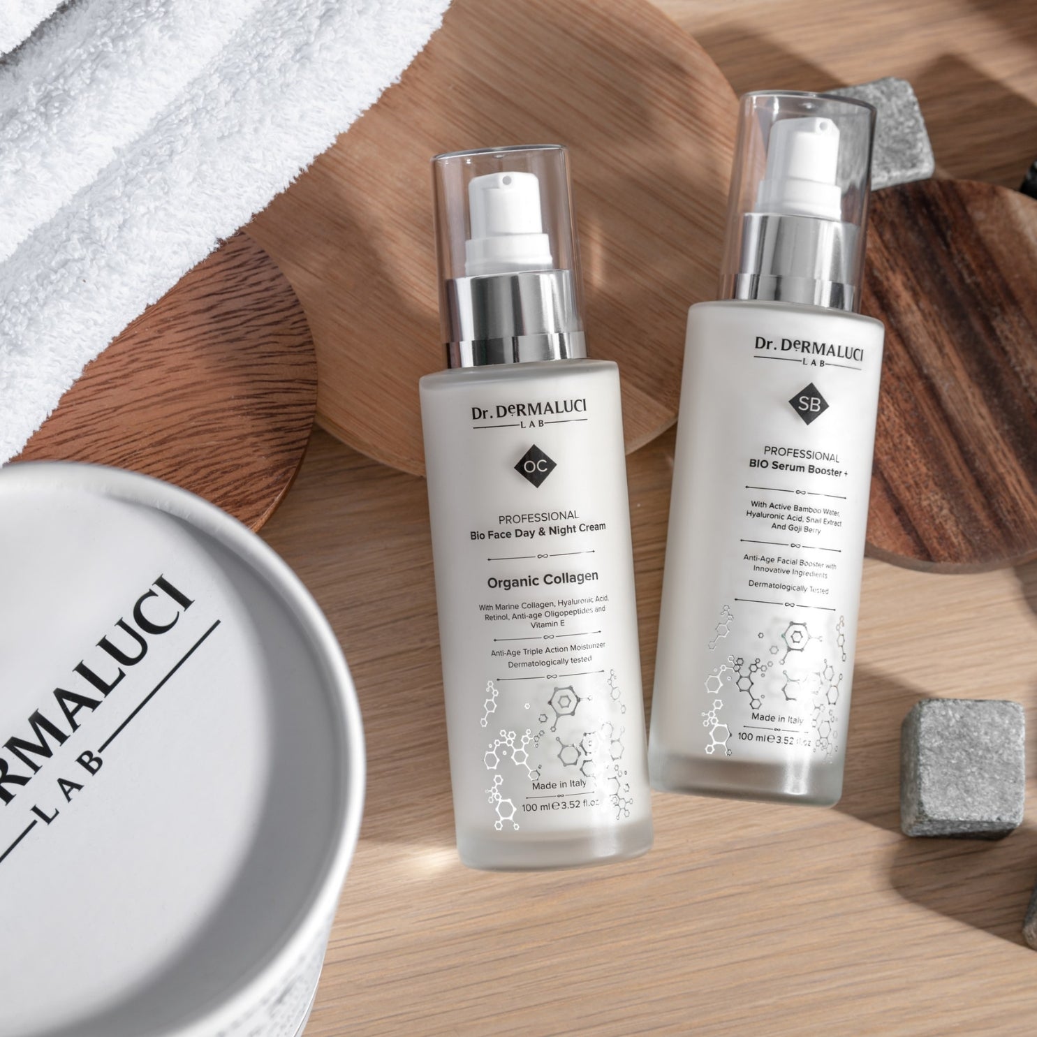 Dr. Dermaluci Lab's gift set, combining excellence and ecological commitment, with 100% organic skincare products in recyclable and biodegradable packaging.