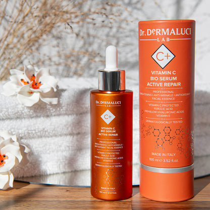 Sérum Facial con Vitamina C Protegida, Ácido Ferúlico y Ácido Hialurónico de Alto y Bajo Peso Molecular