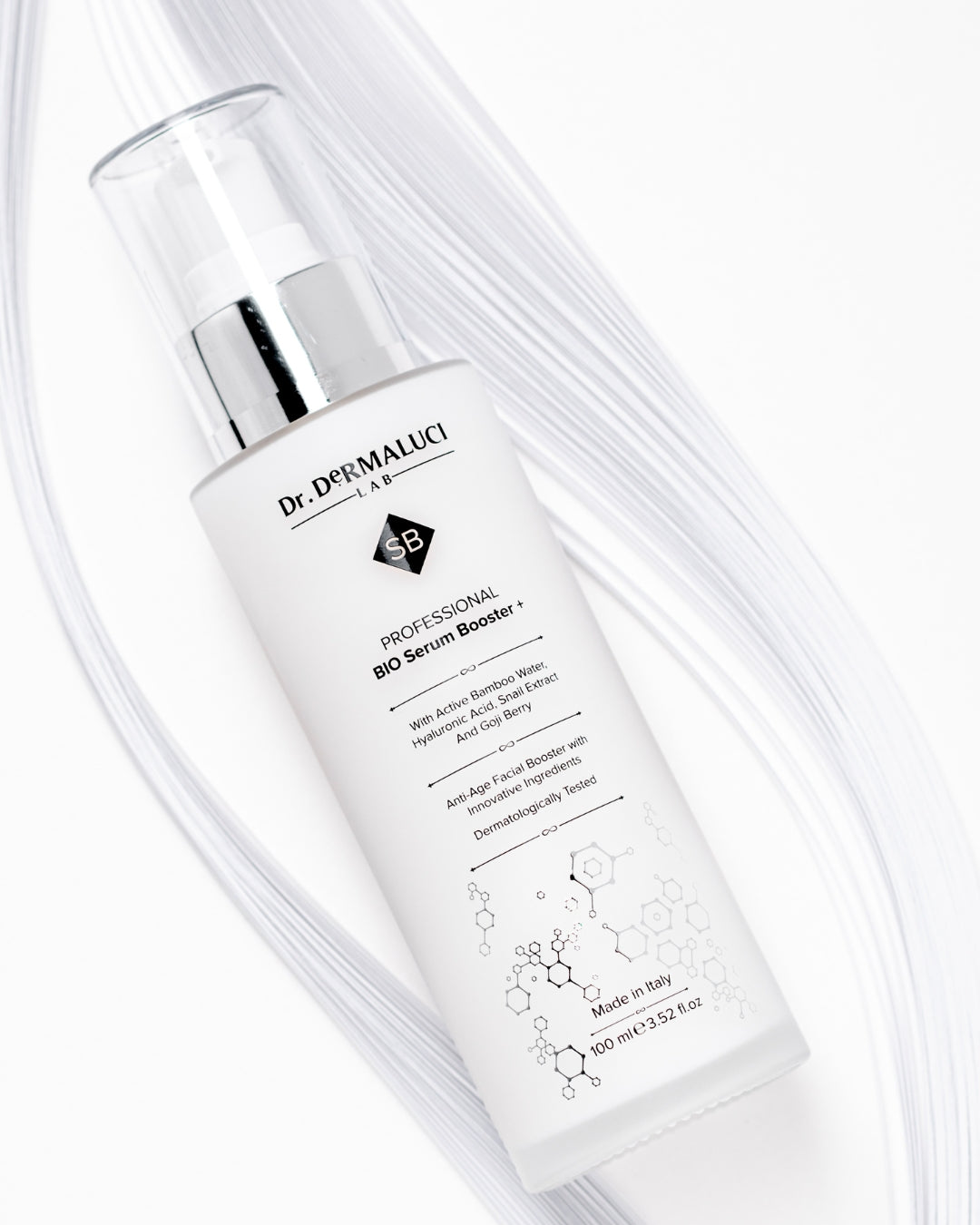 Dr. Dermaluci Lab's Serum Booster, featuring bamboo water, Vitamin E, and snail mucin for enhanced skin elasticity.