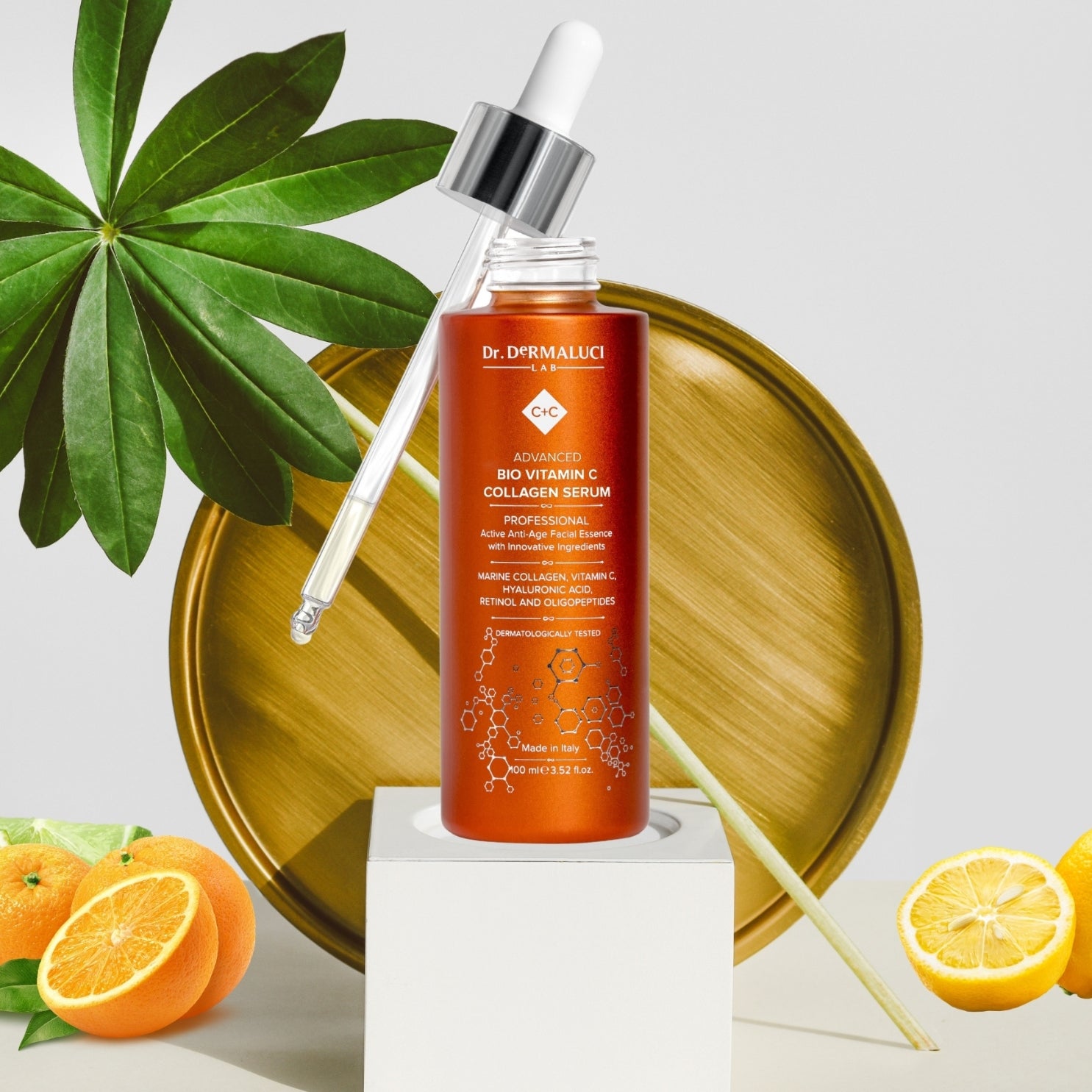 Siero Vitamina C Bio di Dr. Dermaluci Lab, con stimolazione del collagene ed effetti schiarenti per la pelle, incluso nel Kit Double Boost.