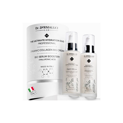 The Ultimate Hydration Duo Gift Box Set by Dr. Dermaluci Lab, featuring organic skincare products made in Italy, designed for deep hydration and anti-aging benefits.