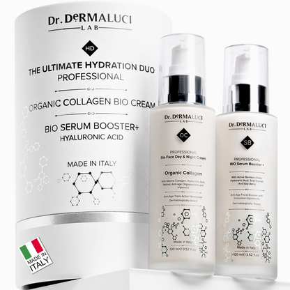 The Ultimate Hydration Duo Gift Box Set by Dr. Dermaluci Lab, featuring organic skincare products made in Italy, designed for deep hydration and anti-aging benefits.