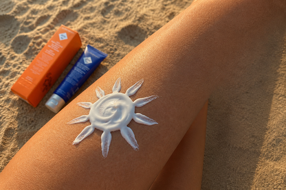 SPF 50 sunscreen cream texture applied to skin during sun exposure
